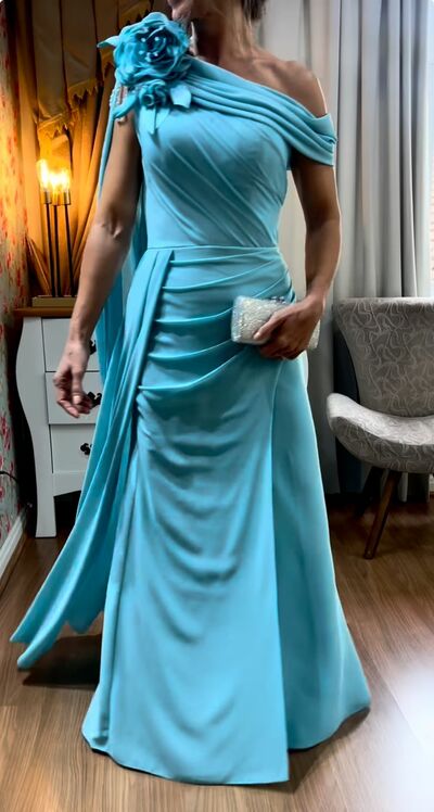 Elegant Mother of the Bride/Groom Dress Blue Sheath Evening Formal Prom Dress