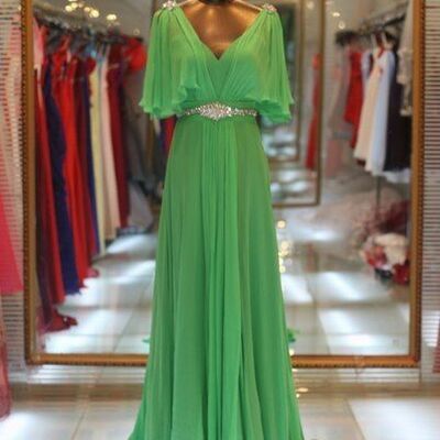 Elegant mother of the bride/groom dress green chiffon evening formal prom dress