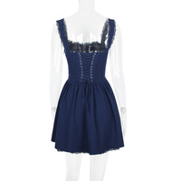 Lace patchwork suspender skirt waist backless mini skirt - Thumbnail 1