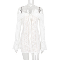 Lace long sleeve one shoulder dress tight hip skirt - Thumbnail 7