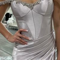 Charming Off the Shoulder Satin Long Mermaid Prom Dresses with Beading ,PD230890 - Thumbnail 1