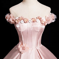 Pink Satin Long Prom Dress, Off the Shoulder Party Dress - Thumbnail 1