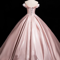 Pink Satin Long Prom Dress, Off the Shoulder Party Dress - Thumbnail 3