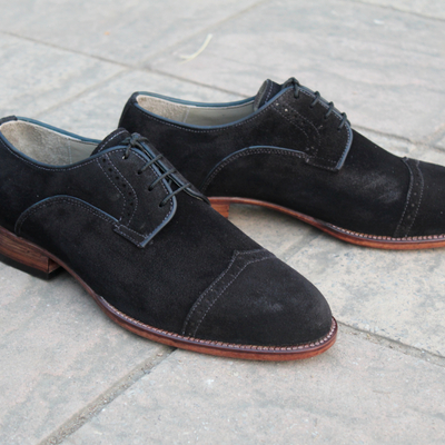 Crafted leather classic men black suede leather wingtip oxford lace up dress shoes - Thumbnail 5