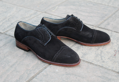 Crafted Leather Classic Men Black Suede Leather Wingtip Oxford Lace up Dress Shoes