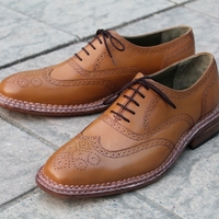 Crafted Leather Classic Men Brown Triple Sole Leather Dress Shoes - Thumbnail 1