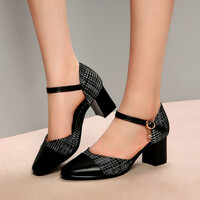 Stunning England Plaid Contrast Patchwork Point Toe Sandal Block Heels Patent Leather Shoes Deluxe Rave Awesome - Thumbnail 4