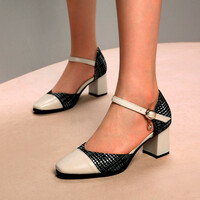 Stunning England Plaid Contrast Patchwork Point Toe Sandal Block Heels Patent Leather Shoes Deluxe Rave Awesome - Thumbnail 9