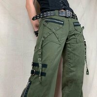 Punk Goth Cross Straps Rivets Eyelet Zippers Side Fly Slit Low Waist Flare Trousers Streetwear Rave - Thumbnail 1