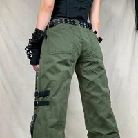 Punk Goth Cross Straps Rivets Eyelet Zippers Side Fly Slit Low Waist Flare Trousers Streetwear Rave - Thumbnail 2