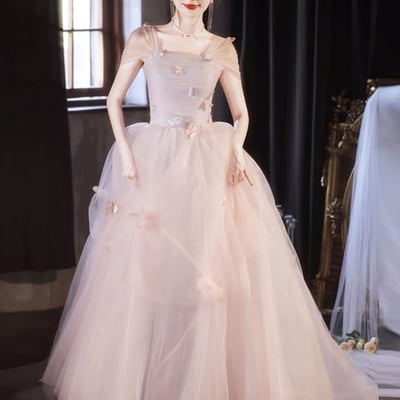 Pink tulle long prom dress, beautiful a-line evening party dress - Thumbnail 3