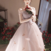 Pink Tulle Long Prom Dress, Beautiful A-Line Evening Party Dress - Thumbnail 3