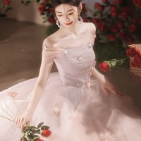 Pink Tulle Long Prom Dress, Beautiful A-Line Evening Party Dress - Thumbnail 4