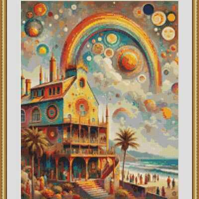 Abstract beach house cross stitch pattern