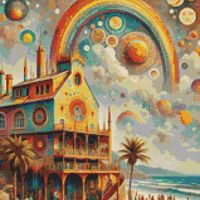 Abstract Beach House Cross Stitch Pattern - Thumbnail 1