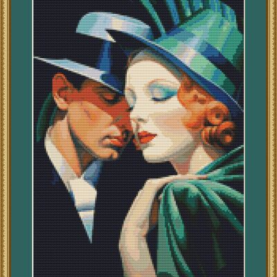 Art deco couple cross stitch pattern