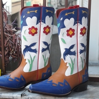 Crafted Leather Classic Dress Shoes Tri Leather Fashion Ankle Cowboy Pointed Toe Boot  - Thumbnail 1