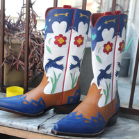 Crafted Leather Classic Dress Shoes Tri Leather Fashion Ankle Cowboy Pointed Toe Boot  - Thumbnail 2