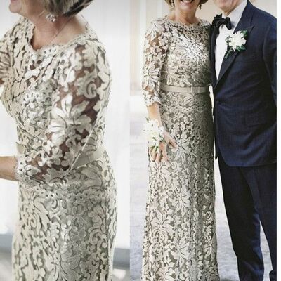 Elegant mother of the bride/groom dress lace long sleeve evening formal prom dress