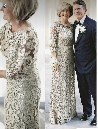 Elegant Mother of the Bride/Groom Dress Lace Long Sleeve Evening Formal Prom Dress
