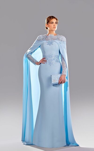 Elegant Mother of the Bride/Groom Dress Blue Sheath Lace with Shawl Evening Formal Prom Dress