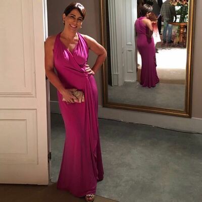 Elegant mother of the bride/groom dress red halter evening formal prom dress