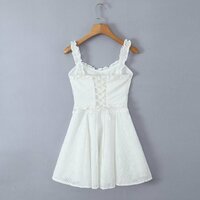 Ruffled Lace Fishbone Tie Elastic Suspender Dress - Thumbnail 2