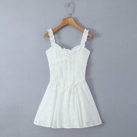 Ruffled Lace Fishbone Tie Elastic Suspender Dress - Thumbnail 3