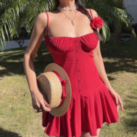 Sexy low-cut stitching suspenders pleated miniskirt dress - Thumbnail 3