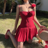 Sexy low-cut stitching suspenders pleated miniskirt dress - Thumbnail 4