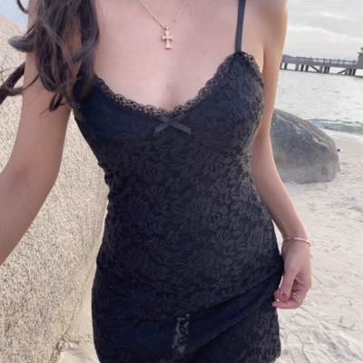 Sexy lace jacquard v-neck short sling dress