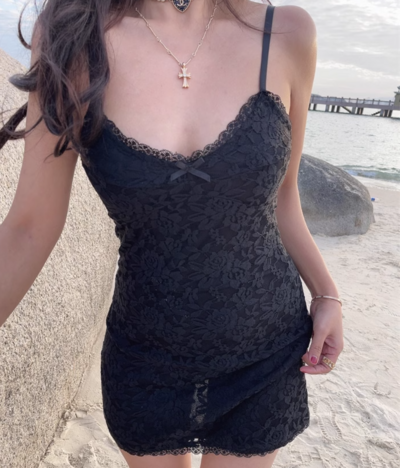 Sexy Lace Jacquard V-neck Short Sling Dress