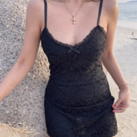 Sexy Lace Jacquard V-neck Short Sling Dress - Thumbnail 2