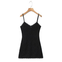 Sexy Lace Jacquard V-neck Short Sling Dress - Thumbnail 3