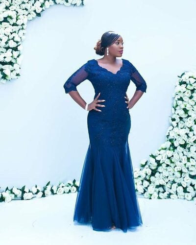 Elegant Mother of the Bride/Groom Dress Royal Blue Long Sleeve Lace Evening Formal Prom Dress