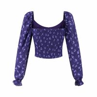 Sexy Square Neck Holiday Casual Floral Print Long Sleeve Shirt - Thumbnail 3