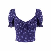 Square neck open back puff sleeve small floral casual shirt - Thumbnail 3