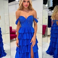 Cute Off the Shoulder Royal Blue A Line Prom Dresses,PD230891 - Thumbnail 2
