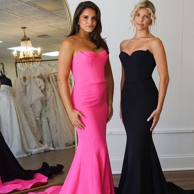 Elegant scoop neck pink satin long mermaid prom dresses ,pd230892