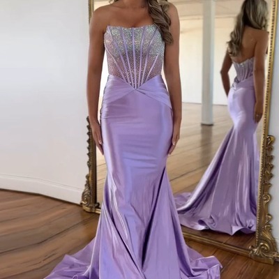 Charming scoop neck lavender long mermaid prom dresses,pd230893