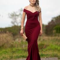 Elegant Mother of the Bride/Groom Dress Wine Red Mermaid Off the Shoulder Evening Formal Prom Dress - Thumbnail 5