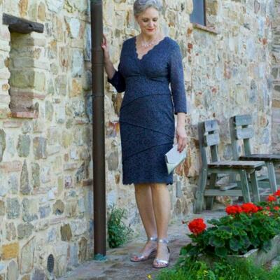 Elegant mother of the bride/groom dress 3/4 long sleeve lace evening formal prom dress