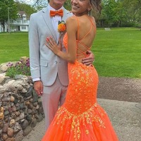 Charming V Neck Organza Tulle Sequins Mermaid Prom Dresses,PD230896 - Thumbnail 1