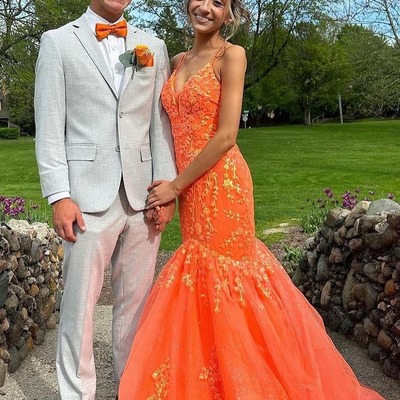 Charming v neck organza tulle sequins mermaid prom dresses,pd230896