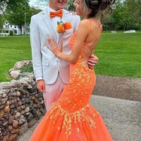 Charming V Neck Organza Tulle Sequins Mermaid Prom Dresses,PD230896 - Thumbnail 2