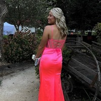 Charming Cowl Neck Satin Slit Mermaid Prom Dresses,PD230898 - Thumbnail 1