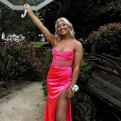 Charming cowl neck satin slit mermaid prom dresses,pd230898