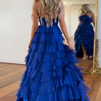 Fairy A Line Straps Tiered Chiffon Long Prom Dresses with Slit,PD230901 - Thumbnail 1