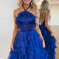 Fairy A Line Straps Tiered Chiffon Long Prom Dresses with Slit,PD230901 - Thumbnail 2