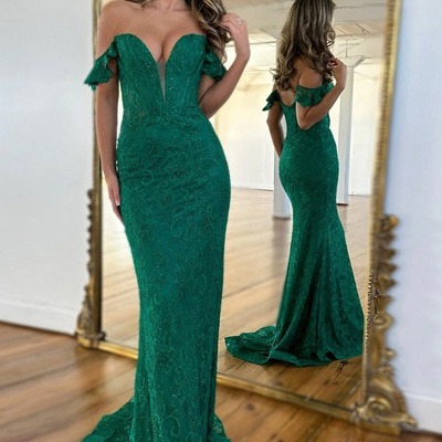 Elegant sweetheart dark green lace long mermaid prom dresses with beading,pd230902 - Thumbnail 2